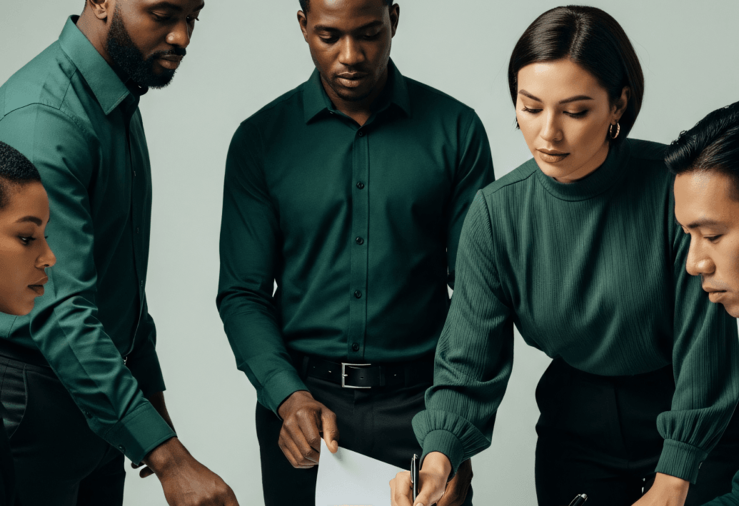 Design team collaborating around a table