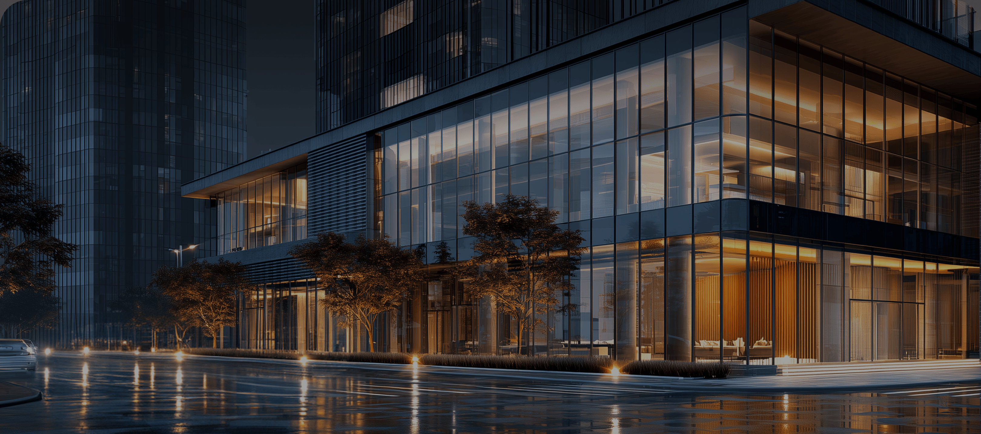 Illuminated contemporary commercial building