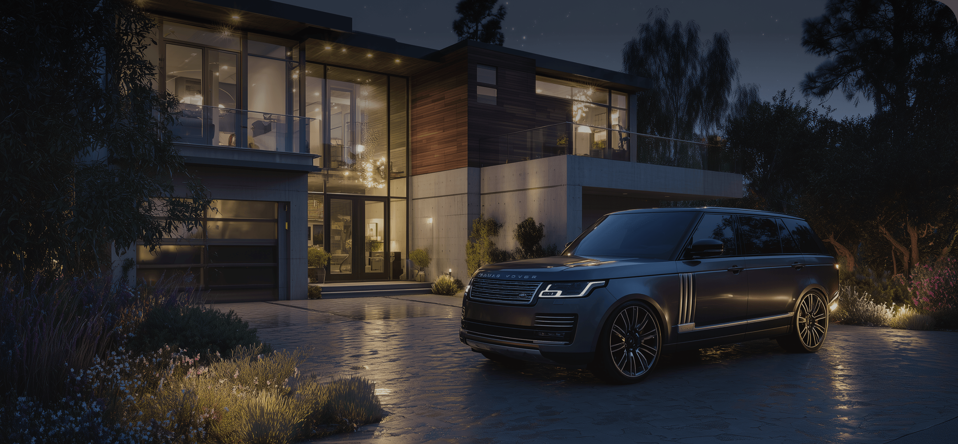 Contemporary home exterior at dusk